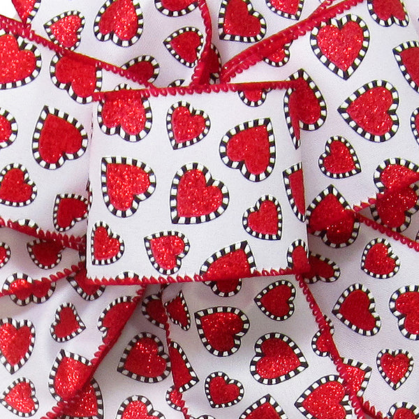 Wired Glitter Hearts White Valentine Ribbon (#40-2.5