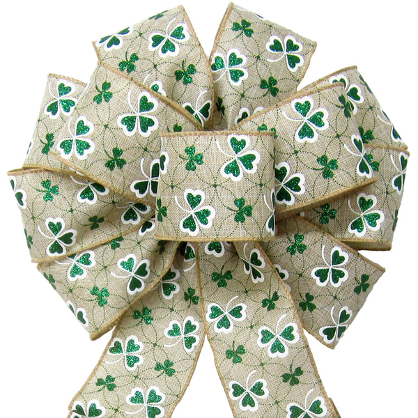 St Patricks Day Bows - Linen Bows - Wired Emerald Green Linen Bow 6 Inch