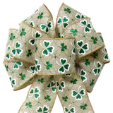 St Patricks Day Bows - Wired Glittering Shamrock Natural Bows (2.5"ribbon~8"Wx16"L)