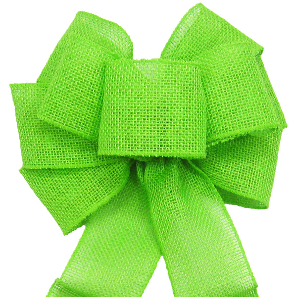 Burlap Bows - Rustic Bows - Wired Gunnysack Lime Green Burlap Bow 8