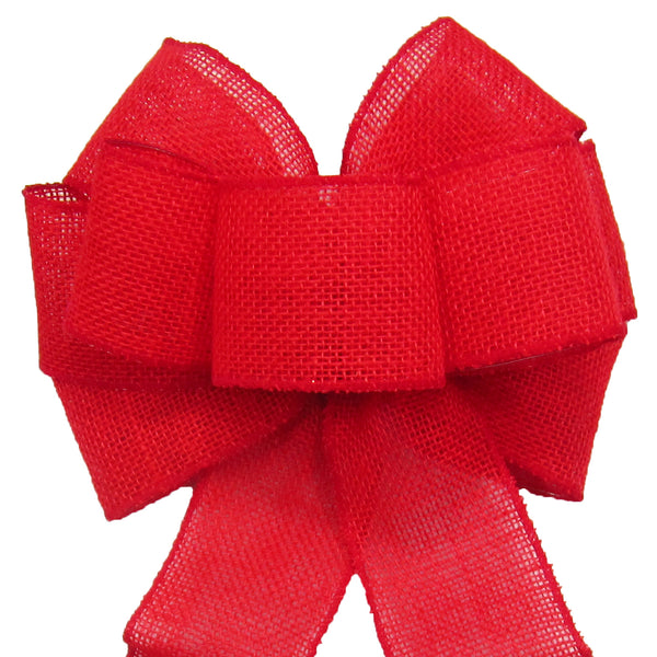 Rustic Burlap Bows - Wired Gunnysack Red Burlap Bow (2.5"ribbon~8"Wx16"L)