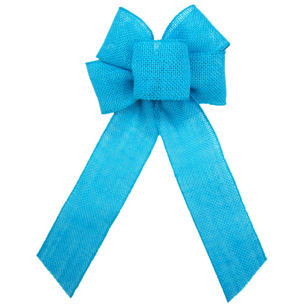 Burlap Wreath Bows - Wired Gunnysack Turquoise Burlap Bow (2.5"ribbon~6"Wx10"L)