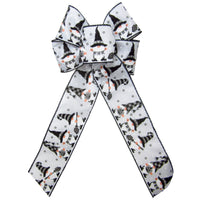 Halloween Bows - Wired Black & Grey Gnomes on White Halloween Bow (2.5"ribbon~6"Wx10"L)