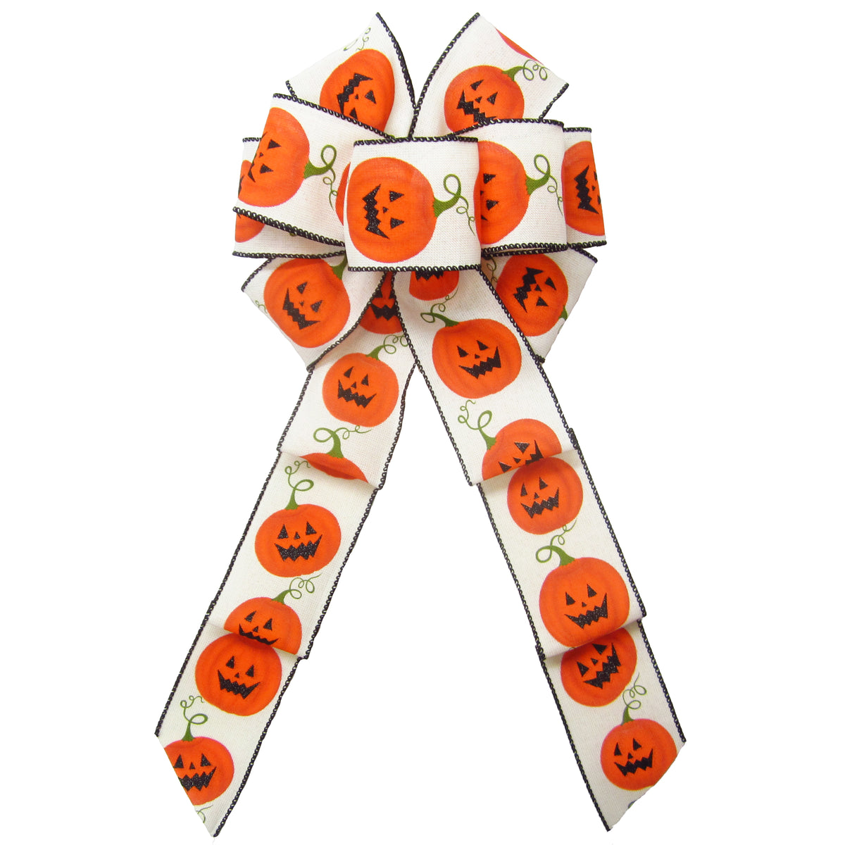 Fall Bows - Halloween Bows - Wired Halloween Pumpkins on Ivory Bow 8