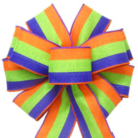 Halloween Bows - Wired Halloween Tri Stripes Purple Linen Bow (2.5"ribbon~10"Wx20"L)