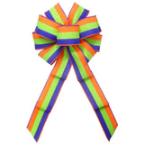 Halloween Wreath Bows - Wired Halloween Tri Stripes Purple Linen Bow (2.5"ribbon~10"Wx20"L)