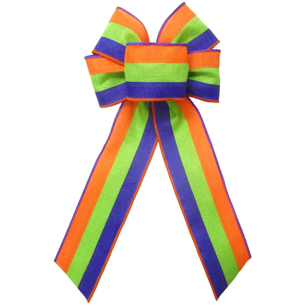 Halloween Bows - Wired Halloween Tri Stripes Purple Linen Bow (2.5"ribbon~6"Wx10"L)