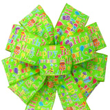 Birthday Bows - Wired Lime Happy Birthday Party Bows (2.5"ribbon~10"Wx20"L)