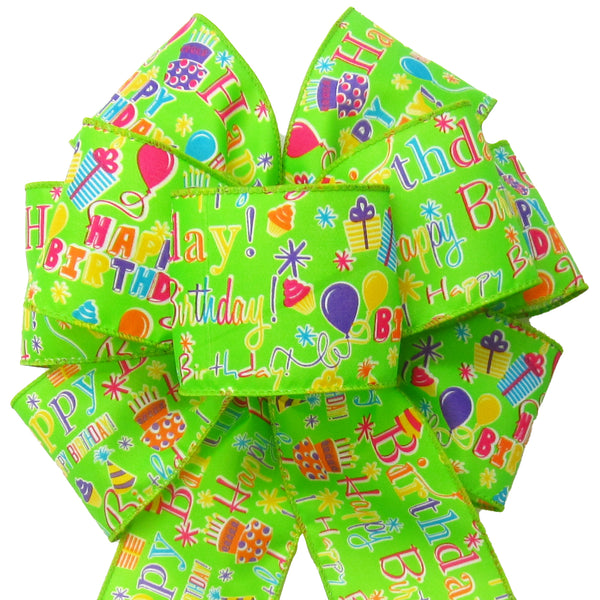 Birthday Bows - Wired Lime Happy Birthday Party Bows Bows (2.5"ribbon~8"Wx16"L)