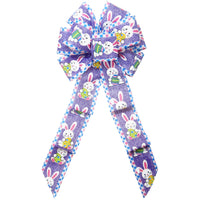 Easter Wreath Bows - Wired Happy Bunnies & Easter Eggs Lavender Bow (2.5"ribbon~8"Wx16"L)