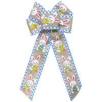 Easter Bows - Happy Bunnies & Easter Eggs Natural Bow (2.5"ribbon~6"Wx10"L)