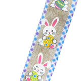 Wired Easter Ribbon - Wired Happy Bunnies & Easter Eggs Natural Ribbon (#40-2.5"Wx10Yards)