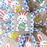 Easter Ribbon - Wired Happy Bunnies & Easter Eggs Natural Ribbon (#40-2.5"Wx10Yards)