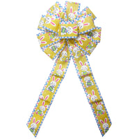Easter Bows - Wired Happy Bunnies & Easter Eggs Yellow Bow (2.5"ribbon~10"Wx20"L)