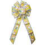 Spring Bows - Wired Happy Bunnies & Easter Eggs Yellow Bow (2.5"ribbon~8"Wx16"L)