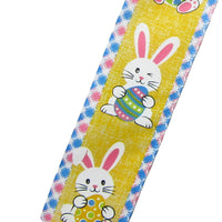 Easter Ribbon - Wired Happy Bunnies & Easter Eggs Yellow Ribbon (#40-2.5"Wx10Yards)