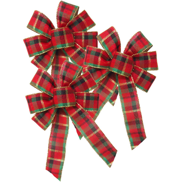 Small Plaid Bows - Wired Small Holiday Plaid Bow (1.5"ribbon~6"Wx8"L) 3Pack