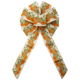 Fall Bows - Wired Orange Pumpkins Cheetah Natural Bows (2.5"ribbon~10"Wx20"L)