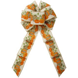 Fall Wreath Bows - Wired Orange Pumpkins Cheetah Natural Bows (2.5"ribbon~8"Wx16"L)