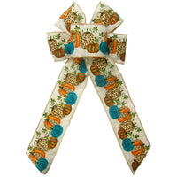 Fall Bows - Wired Teal Pumpkins Cheetah Natural Bows (2.5"ribbon~6"Wx10"L)