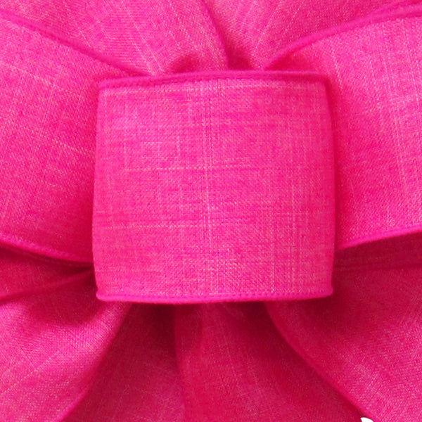 Wired Linen Ribbon - Wired Bright Pink Linen Ribbon (#40-2.5"Wx10Yards)
