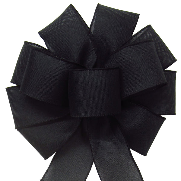 Black Linen Bows - Wired Black Linen Bow (2.5"ribbon~10"Wx20"L)