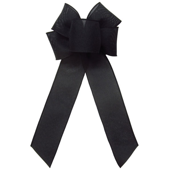 Black Linen Bows - Wired Black Linen Bow (2.5"ribbon~6"Wx10"L)