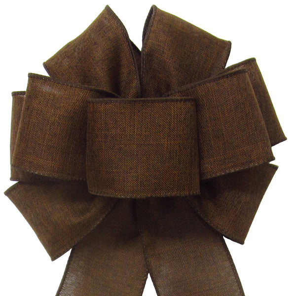 Linen Wreath Bows - Wired Brown Linen Bow (2.5"ribbon~8"Wx16"L)