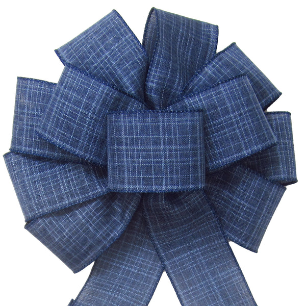 Wired Denim Navy Blue Linen Bow (2.5"ribbon~10"Wx20"L)