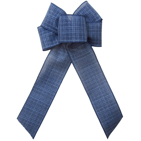 Wired Denim Navy Blue Linen Bow (2.5"ribbon~6"Wx10"L) -  Alpine Holiday Bows