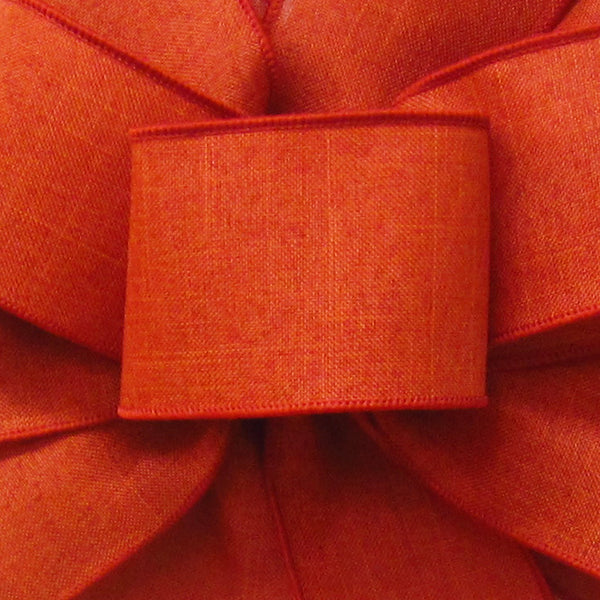 Wired Linen Ribbon - Wired Burnt Orange Linen Ribbon (#40-2.5"Wx10Yards)