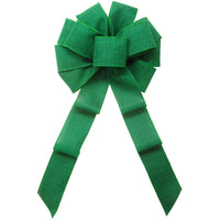 St Patricks Day Bows - Wired Emerald Green Linen Bow (2.5"ribbon~10"Wx20"L)