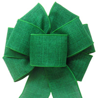 St Patricks Day Bows - Wired Emerald Green Linen Bow (2.5"ribbon~8"Wx16"L)