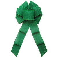 St Patricks Day Wreath Bows - Wired Emerald Green Linen Bow (2.5"ribbon~8"Wx16"L)