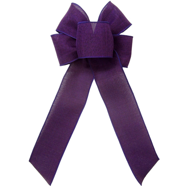 Purple Linen Bows - Wired Purple Linen Bows (2.5"ribbon~6"Wx10"L)