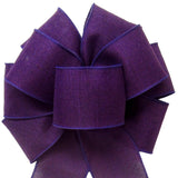Purple Wreath Bows - Wired Purple Linen Bows (2.5"ribbon~8"Wx16"L)