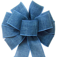 Wired Linen Bows - Wired Denim Stonewash Blue Linen Bow (2.5"ribbon~10"Wx20"L)