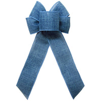 Linen Bows - Wired Denim Stonewash Blue Linen Bow (2.5"ribbon~6"Wx10"L)