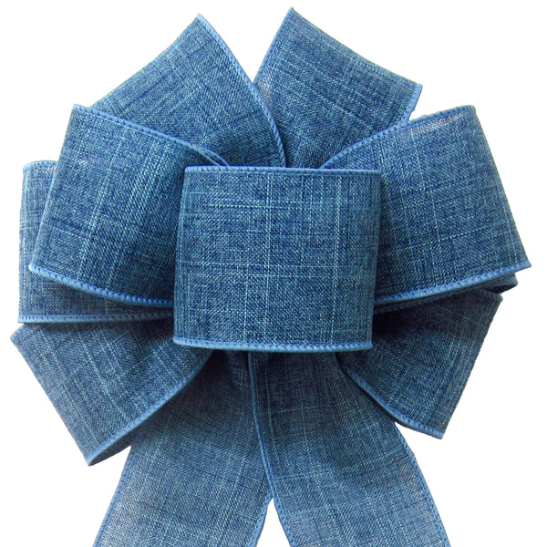 Wired Linen Bows - Wired Denim Stonewash Blue Linen Bow (2.5"ribbon~8"Wx16"L)
