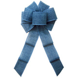 Linen Bows - Wired Denim Stonewash Blue Linen Bow (2.5"ribbon~8"Wx16"L)