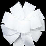 White Wedding Bows - Wired White Linen Bow (2.5"ribbon~10"Wx20"L)