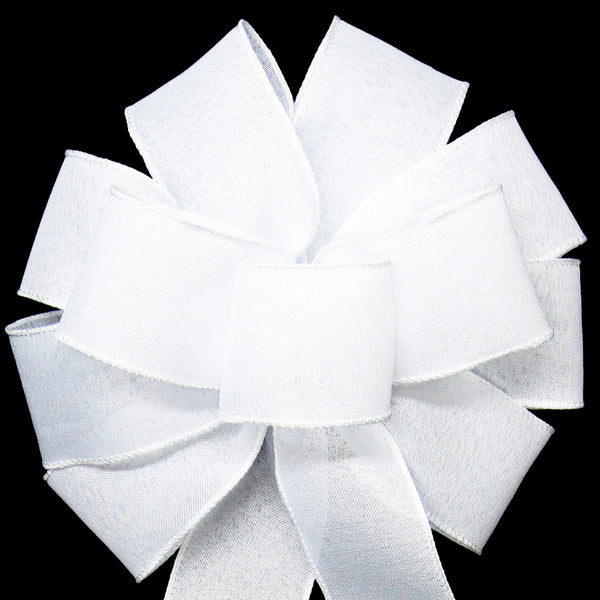 Wedding Bows - White Linen Bows - Wired White Linen Bow 10 Inch
