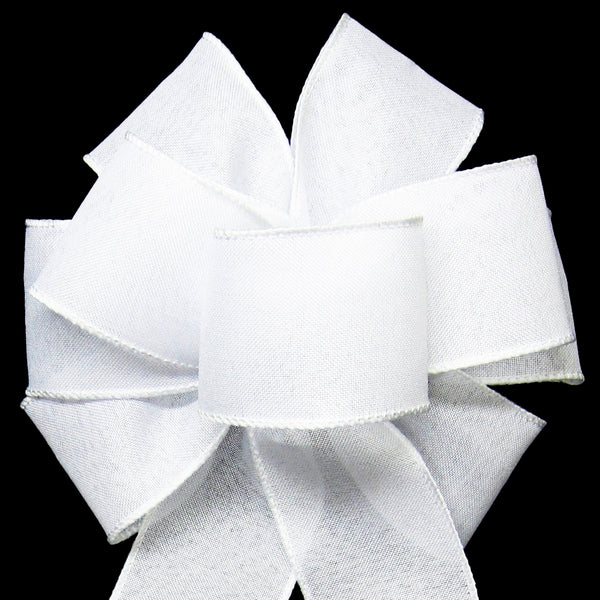 White Linen Bows - Wired White Linen Bow (2.5"ribbon~8"Wx16"L)