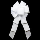 White Wedding Bows - Wired White Linen Bow (2.5"ribbon~8"Wx16"L)