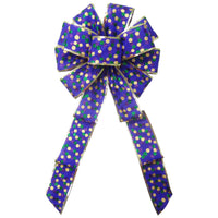 Mardi Gras Bows - Wreath Bows - Wired Mardi Gras Hexagon Glitter Dots Bow (2.5"ribbon~10"Wx20"L)