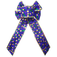 Mardi Gras Bows - Wired Mardi Gras Hexagon Glitter Dots Bow (2.5"ribbon~6"Wx10"L)