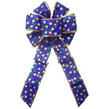 Mardi Gras Bows - Wreath Bows - Wired Mardi Gras Hexagon Glitter Dots Bow (2.5"ribbon~8"Wx16"L)