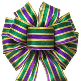 Mardi Gras Bows - Wired Mardi Gras Metallic Stripe Bow (2.5"ribbon~10"Wx20"L)