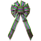 Mardi Gras Decorations - Wired Mardi Gras Metallic Stripe Bow (2.5"ribbon~10"Wx20"L)