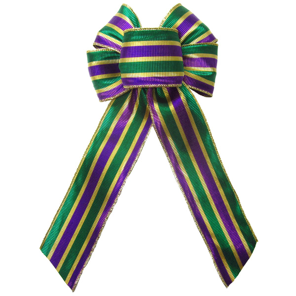 Mardi Gras Bows - Wired Mardi Gras Metallic Stripe Bow (2.5"ribbon~6"Wx10"L)